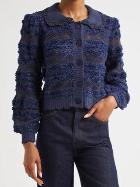 FARM RIO  Navy Textured Button-Up Cardigan